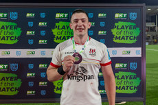 Harry Sheridan is presented with the BKT United Rugby Championship Player of the Match award 19/4/2024