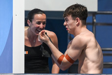 Jake Passmore and Clare Cryan share a joke after their dive 10/2/2024