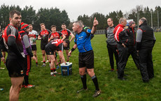James Molloy talks to the Mayo team before the penalty shoot out 6/1/2019