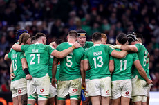 A view of the Ireland team huddle during a break in play 2/2/2024