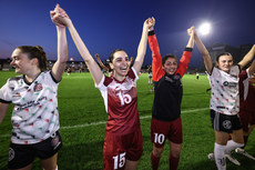 Bisan Abuaita celebrates after the game with Laila Al Sheikh 15/5/2024