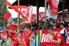 Shelbourne players warming up in front of fans 28/6/2024