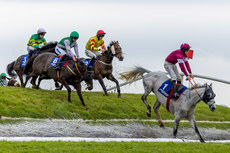 A general view as the runners and riders cross Ruby’s Double during The Mongey Communications La Touche Cup Cross Country Steeplechase 2/5/2024