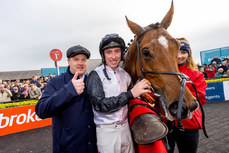 Jack Kennedy and trainer Gordon Elliott celebrate with Teahupoo as they win 30/4/2024