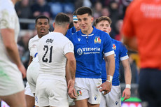 Danny Care and Tommaso Allan shake hands after the game 3/2/2024
