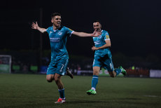 Dylan Watts celebrates after scoring his side's first goal of the match with Aaron McEneff 27/10/2024