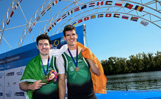 Daire Lynch and Philip Doyle celebrate winning bronze medals 10/9/2023