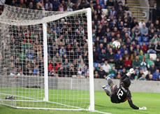 Pierce Charles reacts as Bulgaria have a penalty which hits of the cross bar 15/10/2024