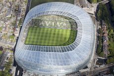 An Aerial view of the Aviva Stadium during the first match to be played there 31/7/2010