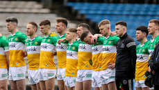 The Offaly team and staff stand for the minutes silence in memory of former Offaly Manager Liam Kearns who passed away recently 18/3/2023