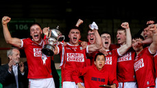 Ben Cunningham and Michael Mullins celebrate with the Munster U20 trophy 15/5/2023 
