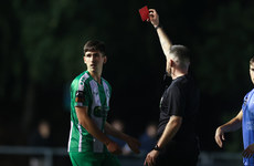 Paul Murphy is shown a red card by Declan Toland 28/10/2024