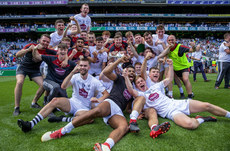 The Kildare team celebrate after the game 5/8/2018