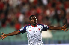 Serge Atakayi celebrates scoring their first goal late in the game 4/8/2022