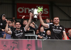 Darryl Branagan and Aaron Morgan lift the Down Championship cup 13/10/2024