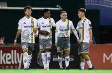 Chris Lotefa is congratulated by teammates after scoring his side's fourth goal of the match 18/9/2023