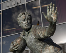 A view of the Ray Gravell statue at Parc y Scarlets ahead of the game 25/10/2024