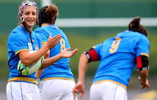 Michela Sillari celebrates scoring her sides third try 22/8/2017