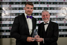 Brendan Grace presents Peter O’Mahony with with Men’s XV’s Try of the Year award on behalf of Mack Hansen  17/5/2023 