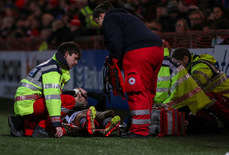 Ellis Chapman receives treatment before being carried from the pitch 14/10/2024