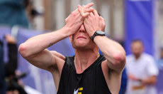 Brian Mc Geough reacts after crossing the finish line 27/10/2024