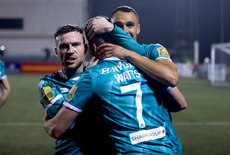 Dylan Watts celebrates after scoring his side's first goal of the match with Graham Burke 27/10/2024