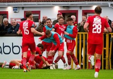 Sligo Rovers celebrate Simon Power’s goal 28/6/2024