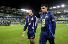 Northern Ireland players inspect the pitch 15/11/2024