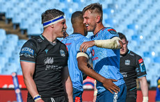 Canan Moodie celebrates scoring a try with David Kriel 11/5/2024