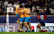 Nicolas Freitas is congratulated after he scores the first try 14/9/2023