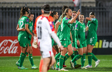 Kyra Carusa celebrates scoring their second goal with teammates 25/10/2024