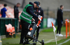 A view of a linesman putting the flags out ahead of the game 26/10/2024