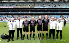Referee Conor Lane with his assistants and umpires 28/4/2024