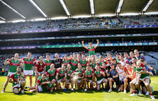 The Mayo team celebrate with the J.J. Nestor Cup as Connacht champions 25/7/2021
