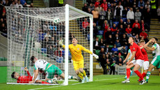 Tomás Cosgrove and Josh Honohan tussle as Graham Burke scores header goes in for the third goal 24/10/2024