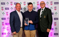 All-Ireland League Men's Division Coach of the Year 2023/24 Sean Skehan is presented with his award by David Humphreys and Greg Barrett 8/5/2024