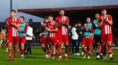 Sligo Rovers players applaud supporters after the game 28/6/2024