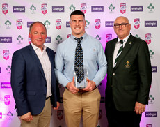 All-Ireland League Men's Division 1A Player of the Year 2023/24 Jack Kelleher is presented with his award by David Humphreys and Greg Barrett 8/5/2024