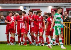 Sligo Rovers celebrate Simon Power’s goal 28/6/2024