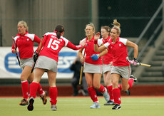 Suzanne Beaney (R) celebrates her goal  30/3/2008