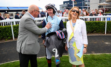 Colin Keane celebrates winning with Daniel James Murphy and Annette O'Callaghan 26/6/2024