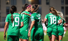 Katie McCabe celebrates scoring her side’s first goal from a penalty with teammates 25/10/2024