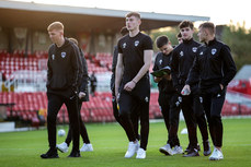 Cork City players inspect the pitch ahead of the game 18/10/2019