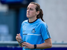 Hannah Tyrrell inspects the pitch ahead of the game 6/7/2024