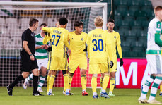 Kai Meriluoto celebrates after scoring his side's first goal of the match with teammates 21/11/2024