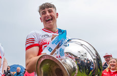 Derry captain celebrates with the Tom Markham Cup 7/7/2024