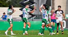 Ignacio Mendy celebrates scoring a try with teammates 12/10/2024