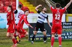 Paul McElroy celebrates after he scores to make it 1-0 18/3/2023