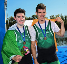 Daire Lynch and Philip Doyle celebrate winning bronze medals 10/9/2023