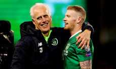 Mick McCarthy celebrates with James McClean after the game 26/3/2019